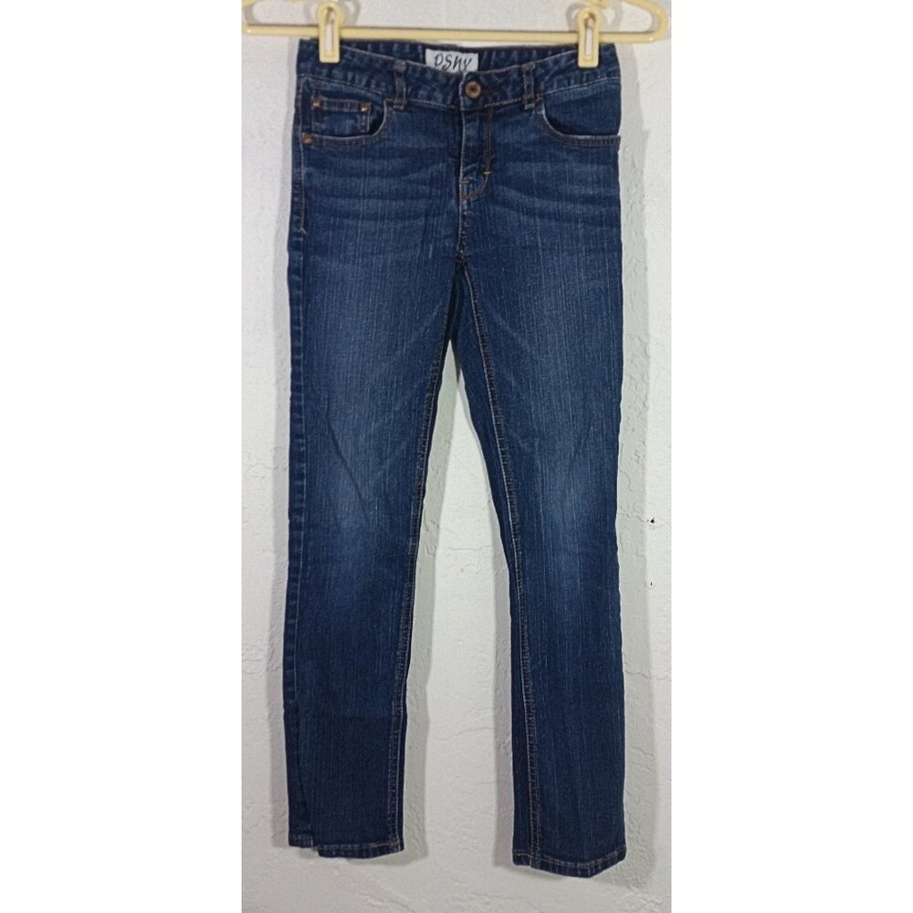 PSNY Girls Jeans Size 10R Blue Denim Embroidered Pockets Pants Adjustable Waist